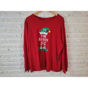 George Men's 2XL Red Christmas Bossy Elf Graphic Tee Long Sleeve Shirt NOV58XE